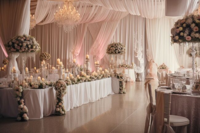 Banquet table decorated with flowers-img Banquet table decorated with flowers and candles in Sydney